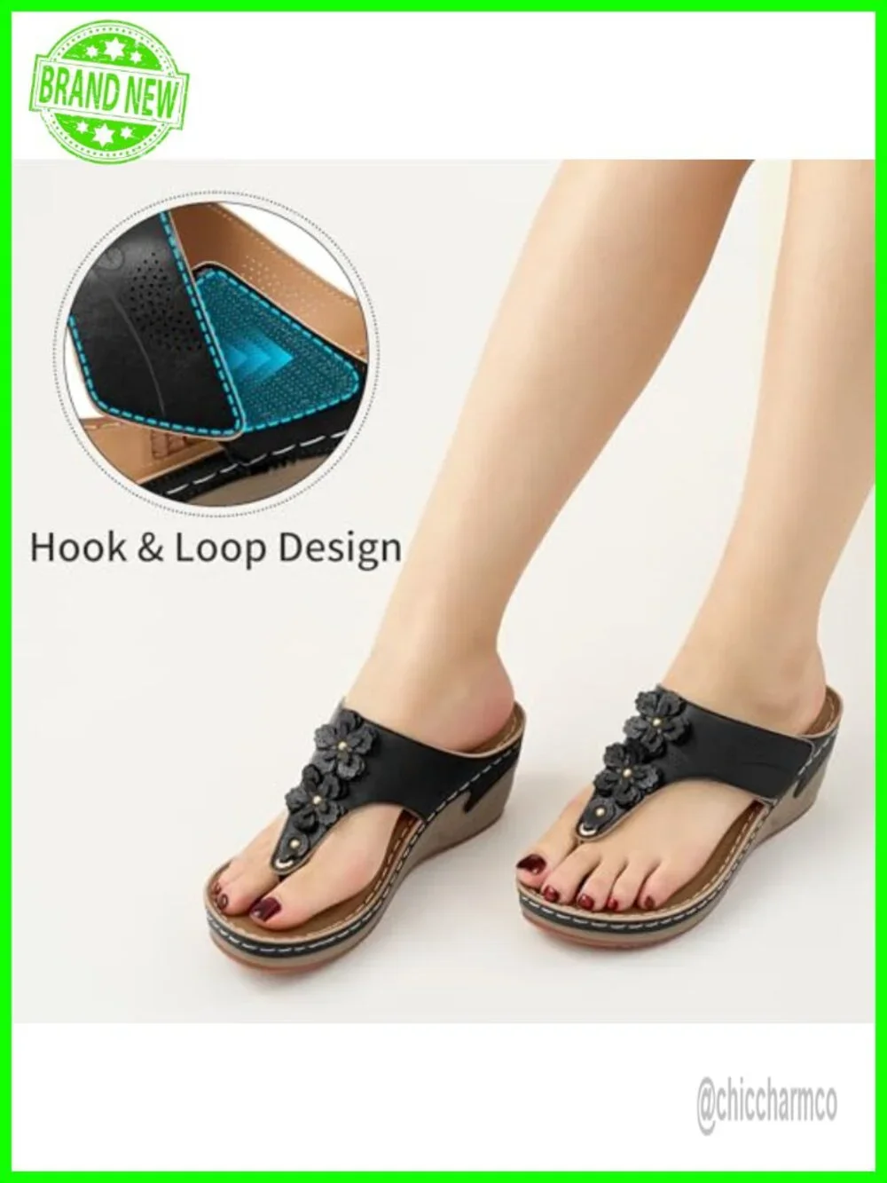 Women's Platform Wedge Sandals Floral Massage Footbed Slip-On Summer